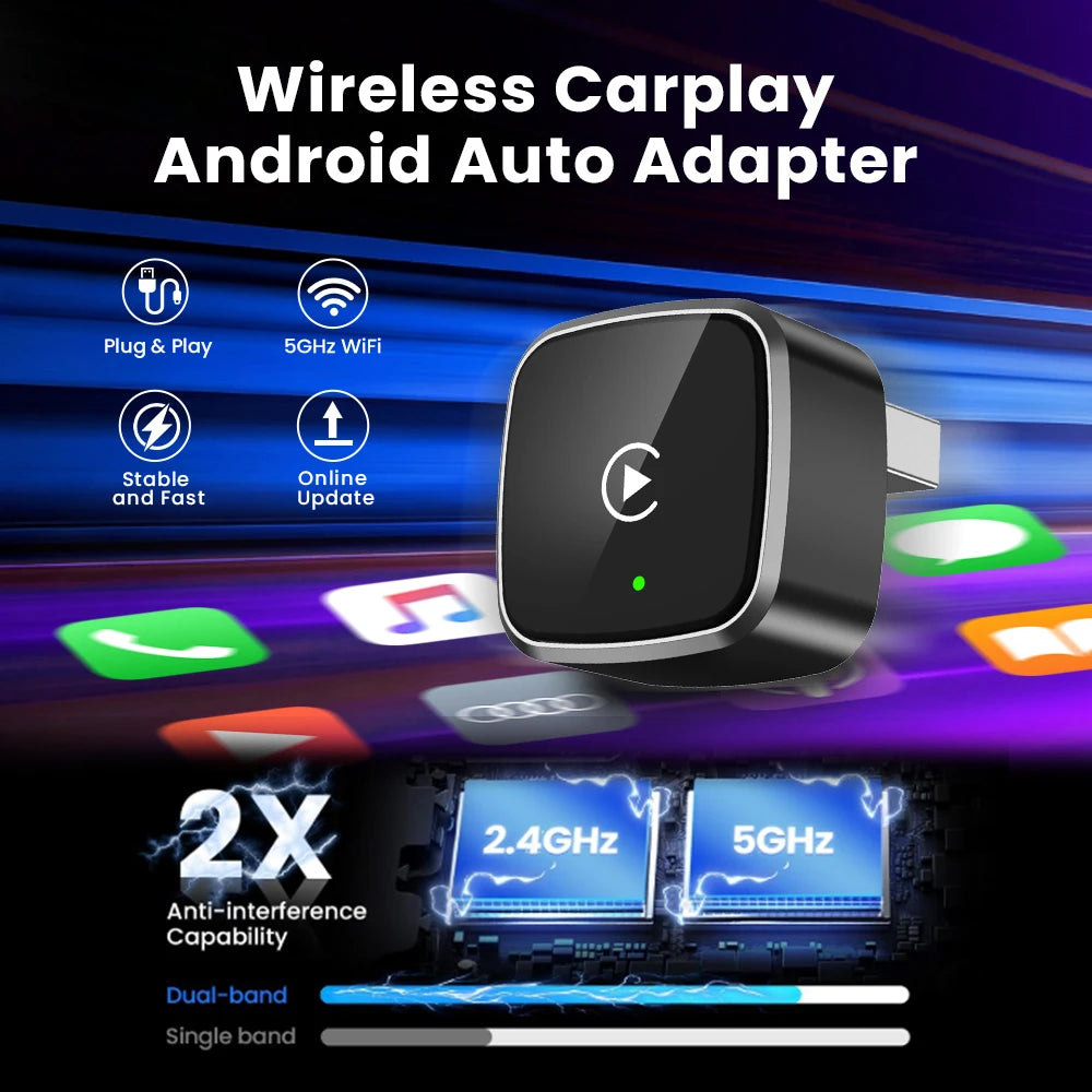 Wireless Carplay Adapter Android Auto Wireless Smart Dongle 2in1 For Volvo Benz Audi Kia Hyundai VW Mazda Cadillac MG Peugeot