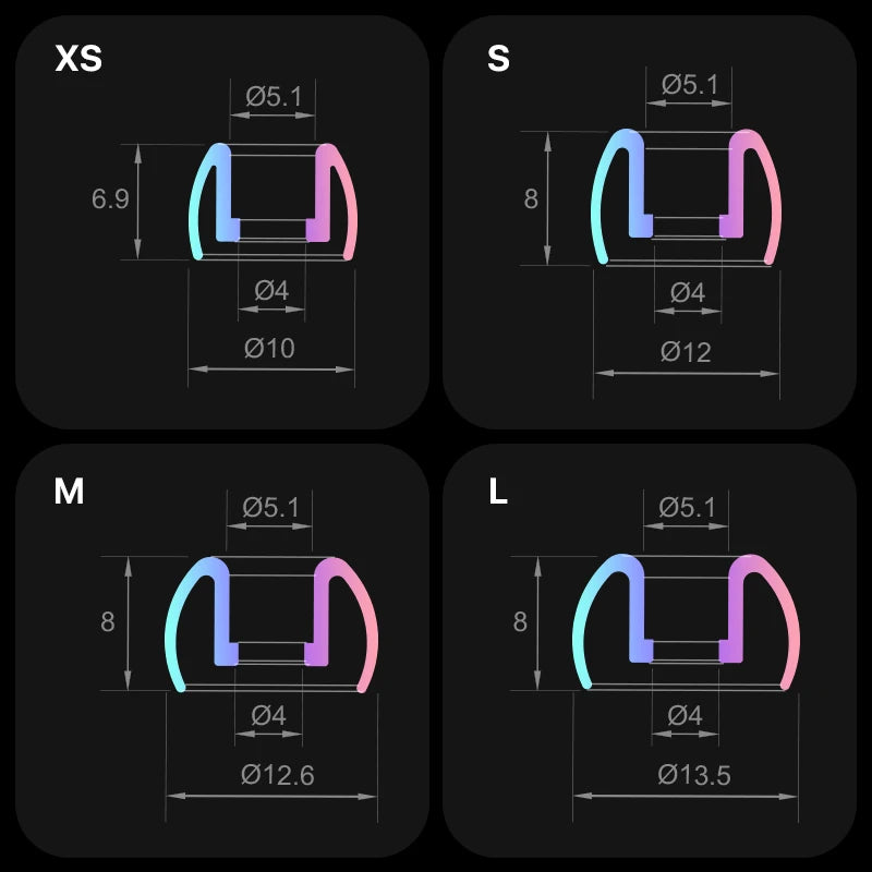 EASYTIPS SS20 Silicone In-ear tips XS/S/M/L - 4 Pairs in 1 Box