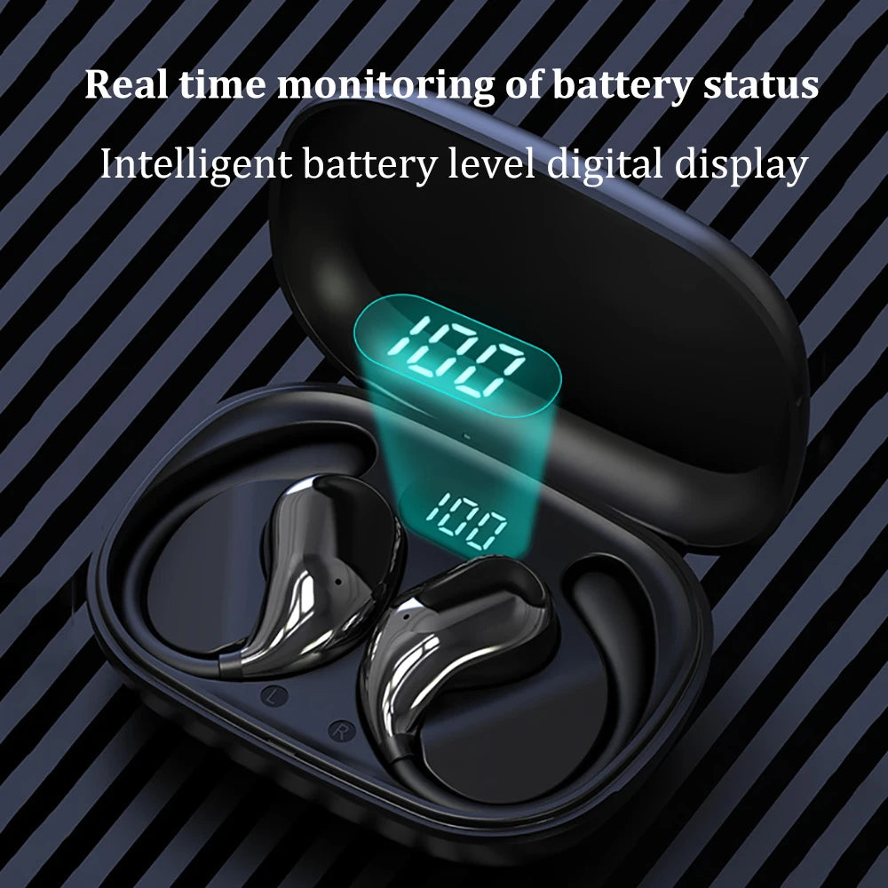 Bluetooth 5.4 Ear Hook TWS Earphones - Waterproof / LED Display