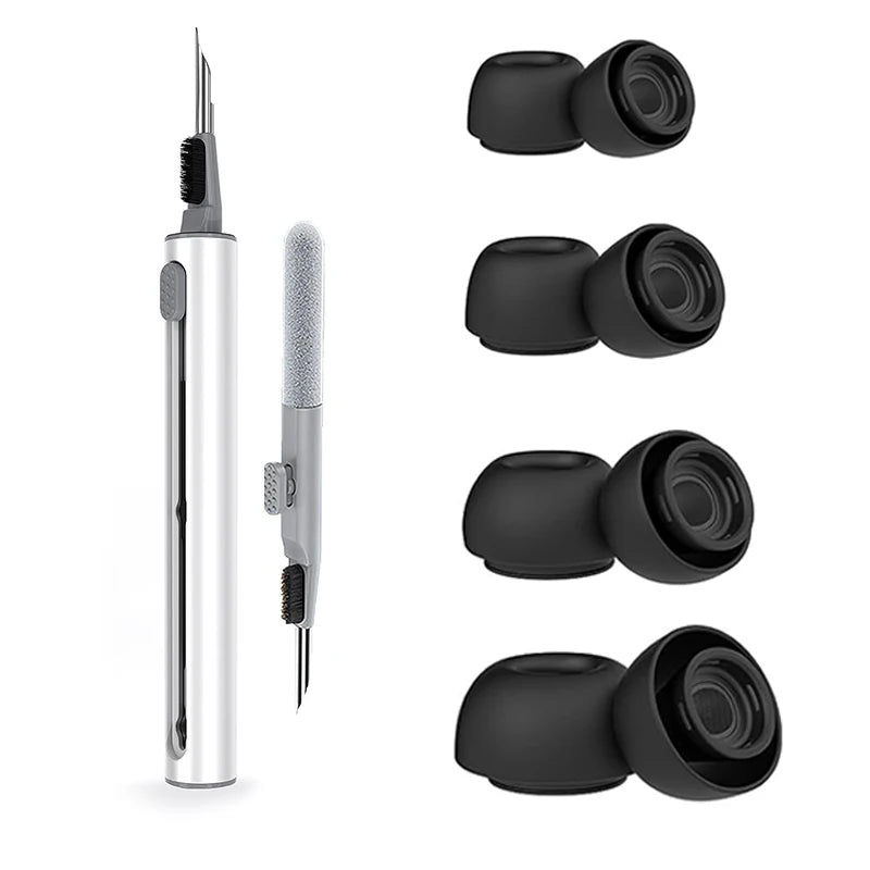 Liquid Silicone Noise Reduction Eartips for Airpods Pro 1 and 2 - 4 pairs with Cleaning Pen
