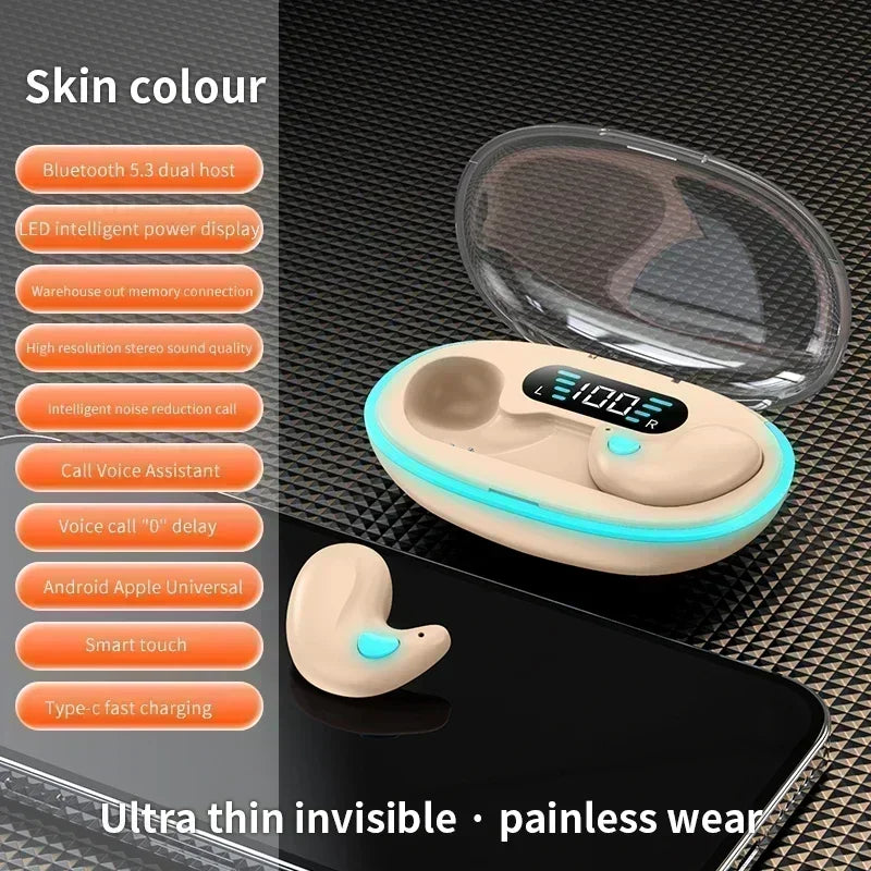 NEW X55 Earphone Stereo Hidden Headsets with Mic HD Call Waterproof Sleeping Earbuds Wireless Mini Headphones TWS Bluetooth
