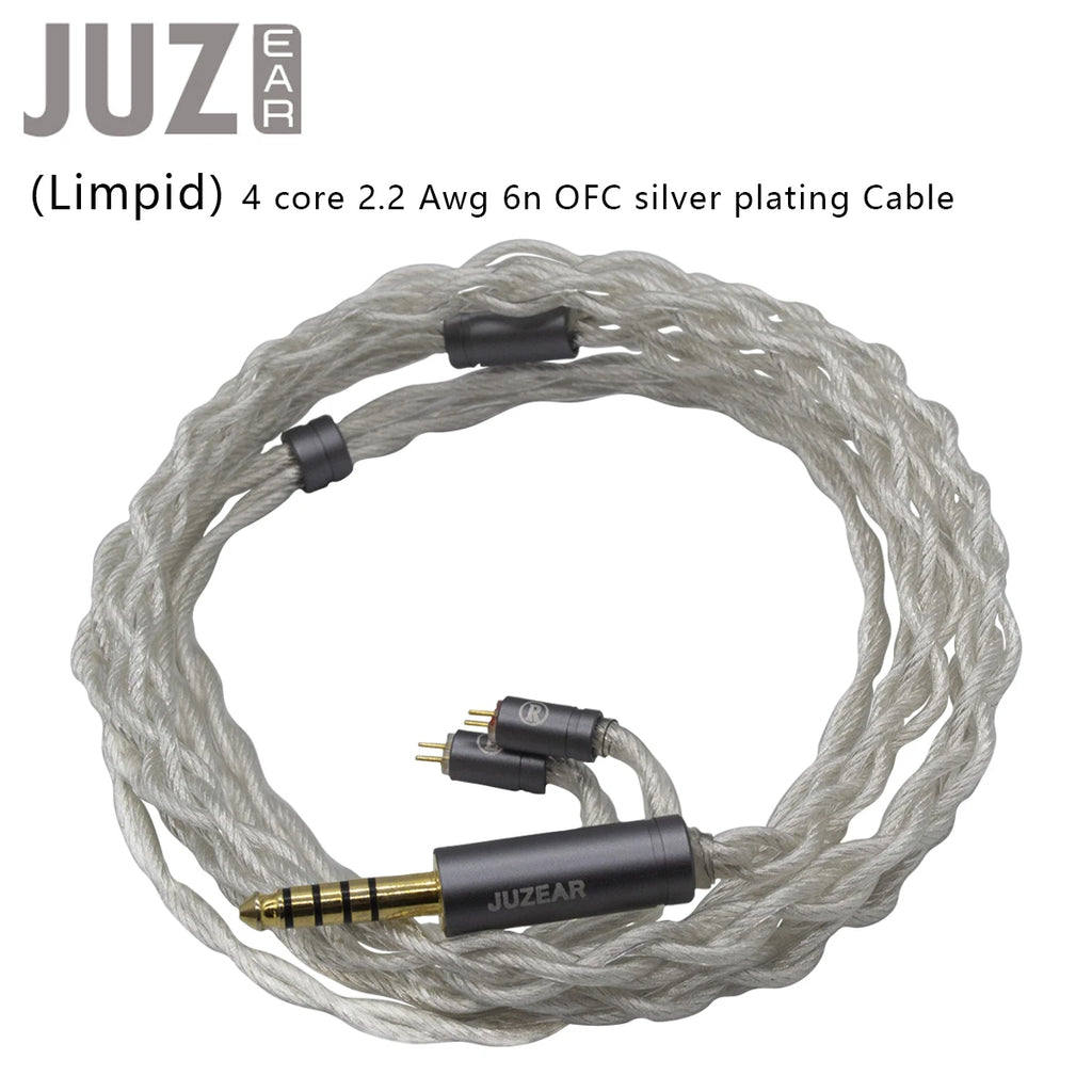 JUZEAR Limpid IEM Cable 4 Core 18 Awg 6N OFC Copper Silver Plated 2.5 3.5 4.4mm Gold Plated Plugs 2Pin Earphone Upgrade Cables