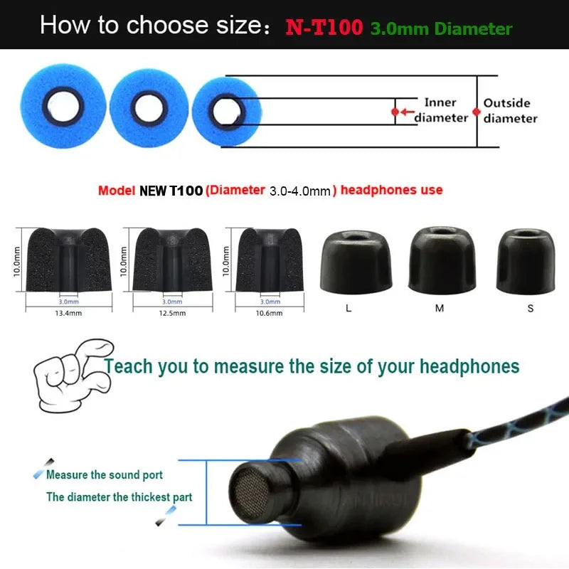Memory Foam Eartips T100 - 3.0mm - for Shure SE215