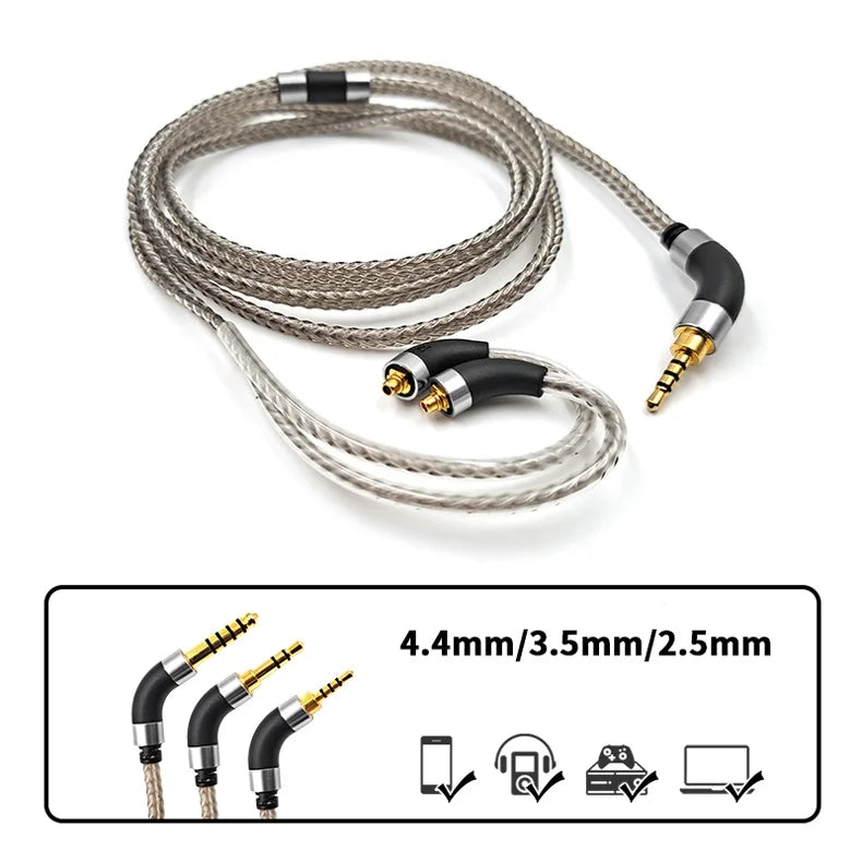 Silver Plated Audio Cable For FiiO FH3 FX15 JD7 FDX FH15 FH9 FH5s Pro FF5 FA7S headphones and many others