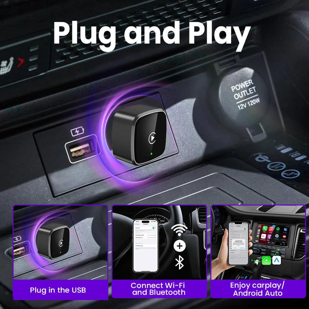 Wireless Carplay Adapter Android Auto Wireless Smart Dongle 2in1 For Volvo Benz Audi Kia Hyundai VW Mazda Cadillac MG Peugeot