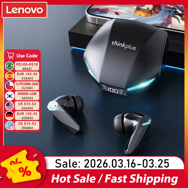 New Lenovo XT53 Wireless Upgrade Bluetooth 5.4 Earphones LED Digital Display Waterproof Headphones Low Latency Gaming Earbuds