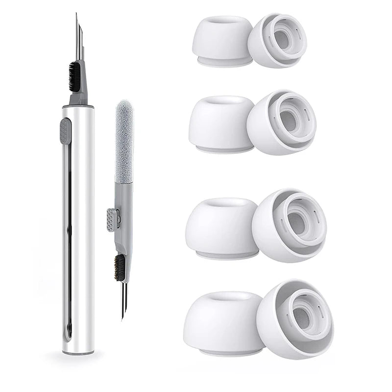Liquid Silicone Noise Reduction Eartips for Airpods Pro 1 and 2 - 4 pairs with Cleaning Pen