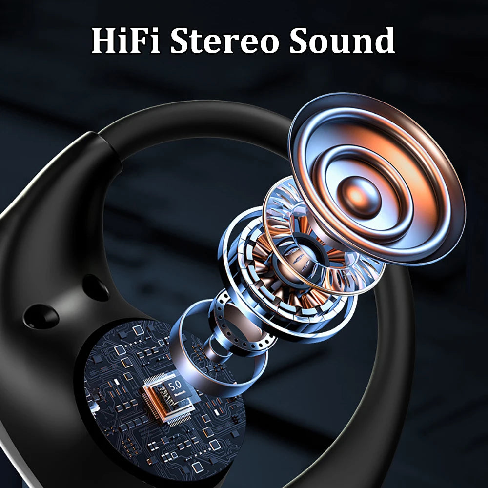 Bluetooth 5.4 Ear Hook TWS Earphones - Waterproof / LED Display