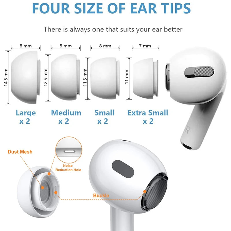 Liquid Silicone Noise Reduction Eartips for Airpods Pro 1 and 2 - 4 pairs with Cleaning Pen