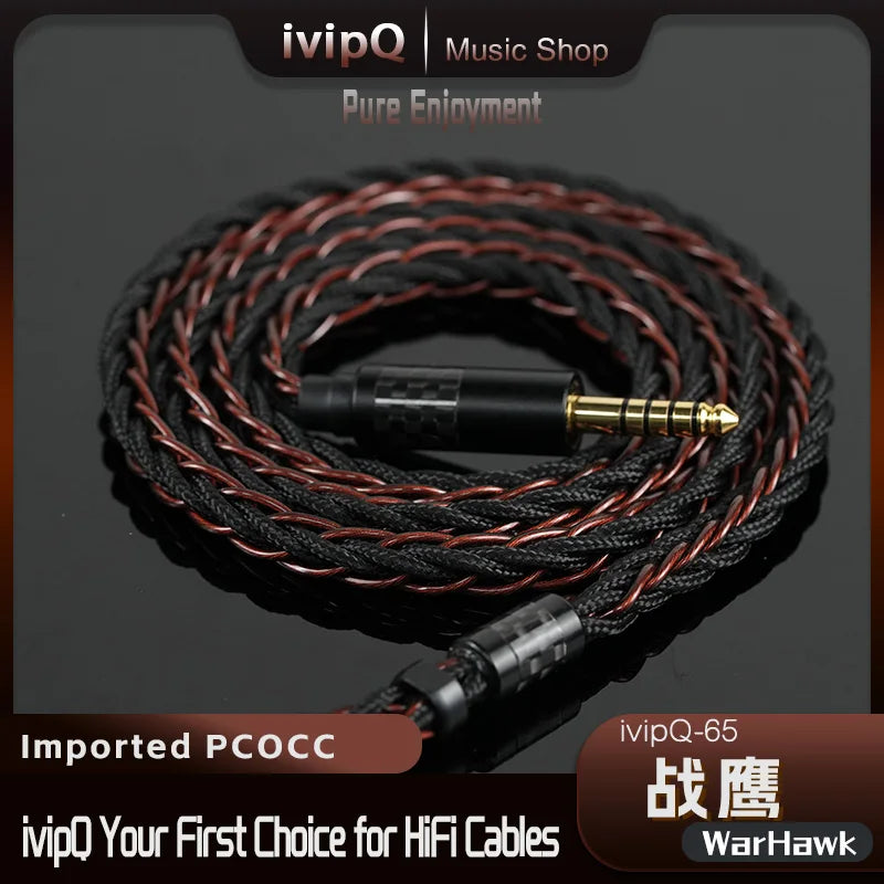 ivipQ-65 War Hawk Japan Imported PCOCC Copper HiFi Earphone Cable 3.5/4.4mm 2Pin 0.78/MMCX/HD800 Superconductor IEM Upgrade Wire