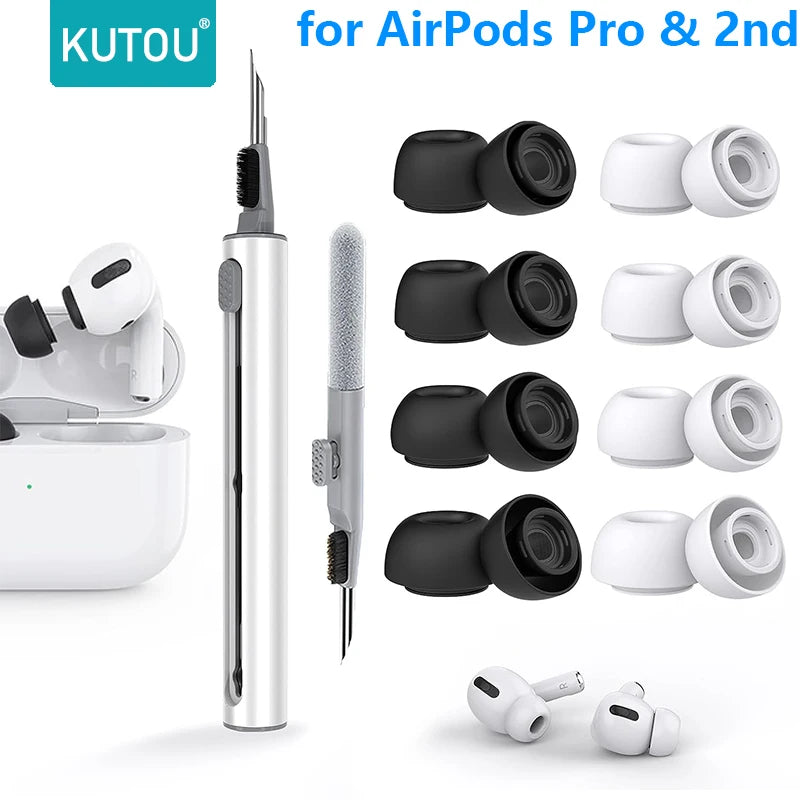 Liquid Silicone Noise Reduction Eartips for Airpods Pro 1 and 2 - 4 pairs with Cleaning Pen