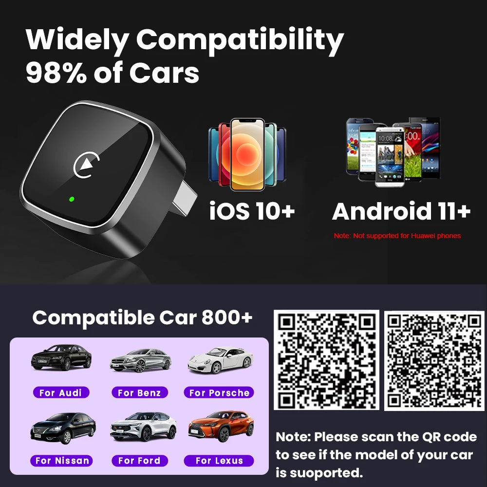 Wireless Carplay Adapter Android Auto Wireless Smart Dongle 2in1 For Volvo Benz Audi Kia Hyundai VW Mazda Cadillac MG Peugeot