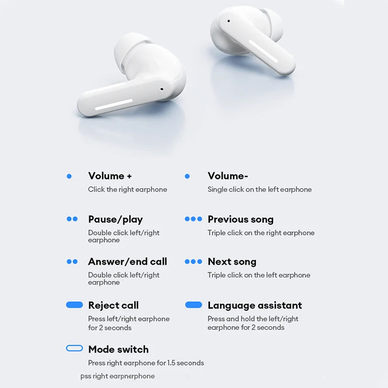 New Lenovo LE209 Wireless Bluetooth Earphone ANC Noise Reduction - 30H Battery Call Music Podcast Gaming Headset