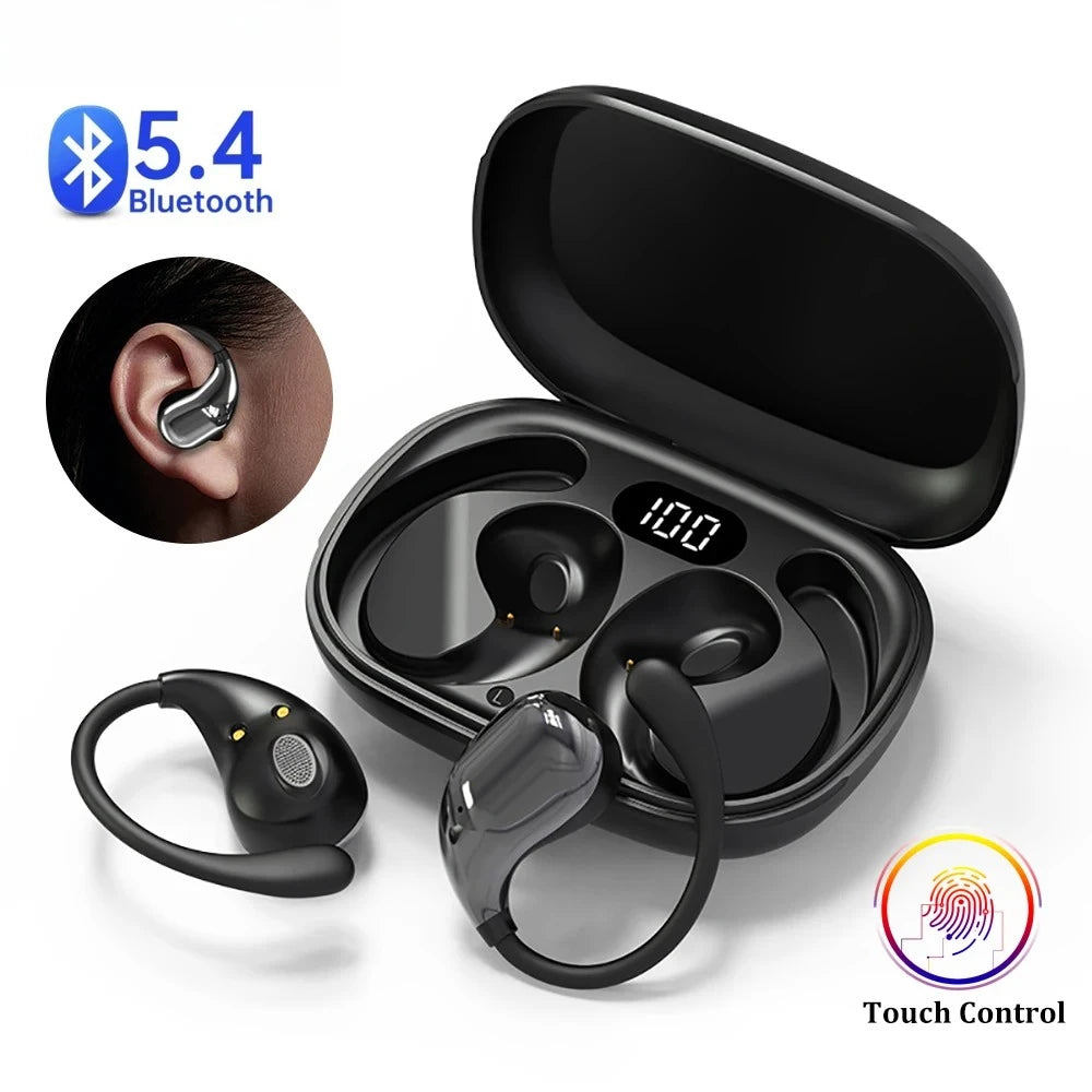 Bluetooth 5.4 Ear Hook TWS Earphones - Waterproof / LED Display