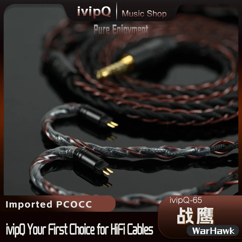 ivipQ-65 War Hawk Japan Imported PCOCC Copper HiFi Earphone Cable 3.5/4.4mm 2Pin 0.78/MMCX/HD800 Superconductor IEM Upgrade Wire