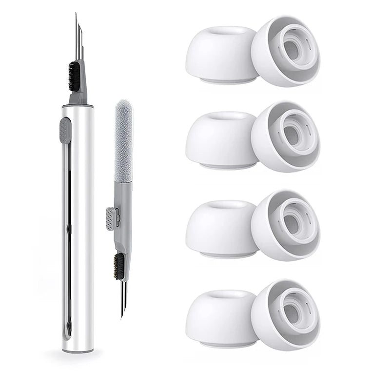 Liquid Silicone Noise Reduction Eartips for Airpods Pro 1 and 2 - 4 pairs with Cleaning Pen