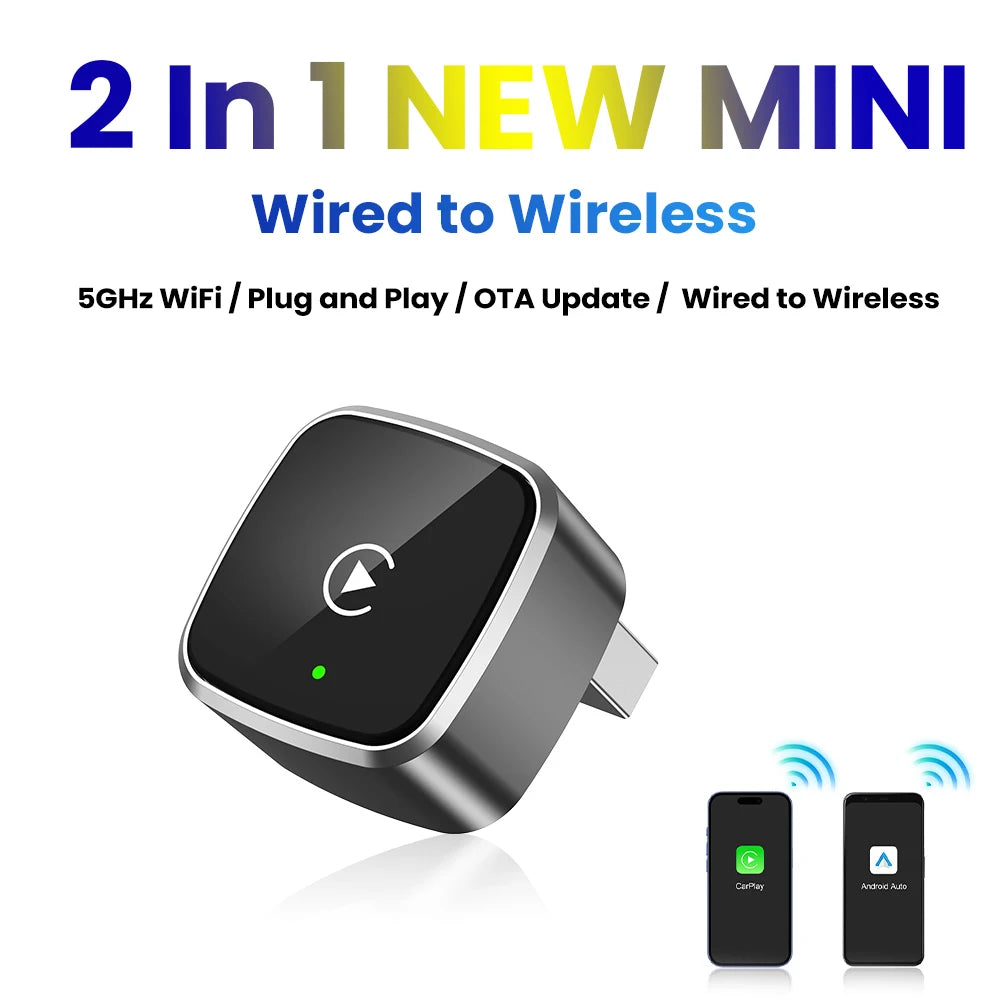 Wireless Carplay Adapter Android Auto Wireless Smart Dongle 2in1 For Volvo Benz Audi Kia Hyundai VW Mazda Cadillac MG Peugeot