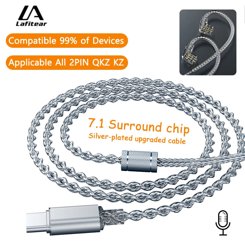 Type-C Digital Earphone Upgrade Cable, S-Type 2 PIN Compatible With Samsung IPhone