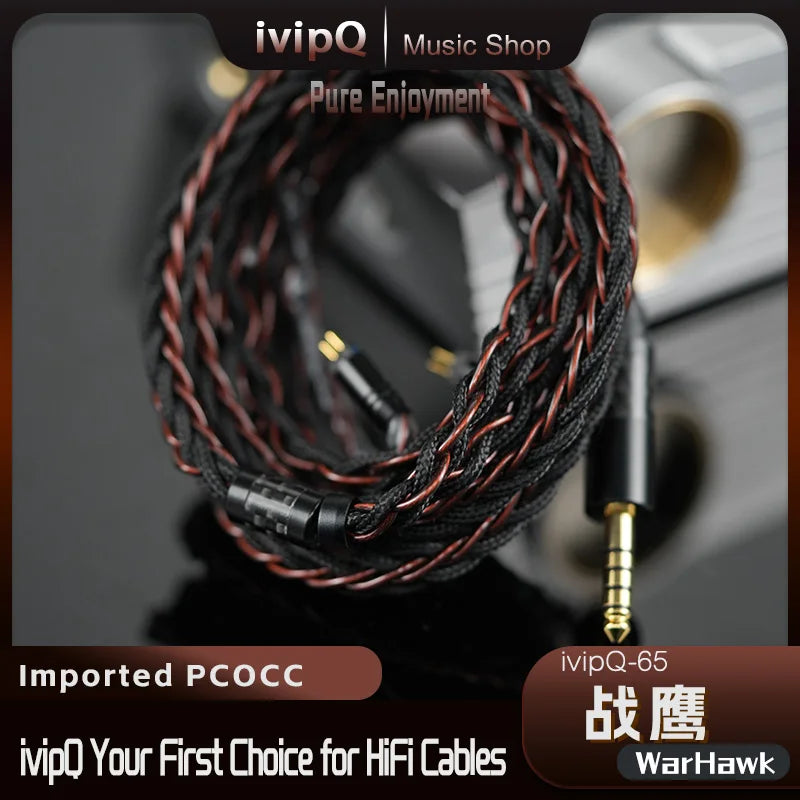 ivipQ-65 War Hawk Japan Imported PCOCC Copper HiFi Earphone Cable 3.5/4.4mm 2Pin 0.78/MMCX/HD800 Superconductor IEM Upgrade Wire