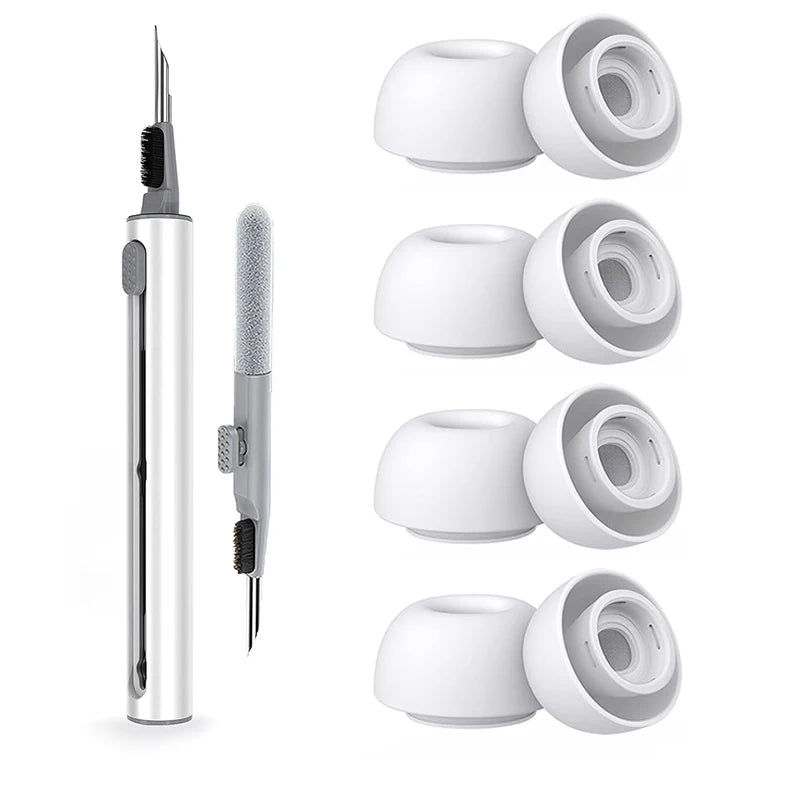 Liquid Silicone Noise Reduction Eartips for Airpods Pro 1 and 2 - 4 pairs with Cleaning Pen
