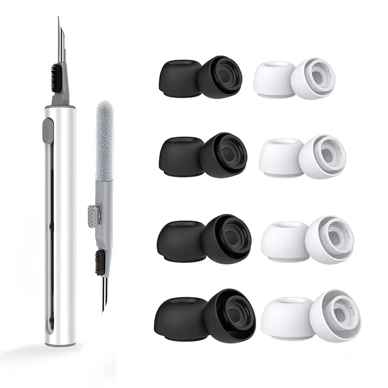Liquid Silicone Noise Reduction Eartips for Airpods Pro 1 and 2 - 4 pairs with Cleaning Pen